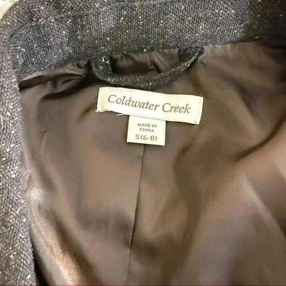 Coldwater Creek Chocolate Brown Collared Wool Safari Tweed Zip Blazer Jacket (S) - Picture 11 of 12